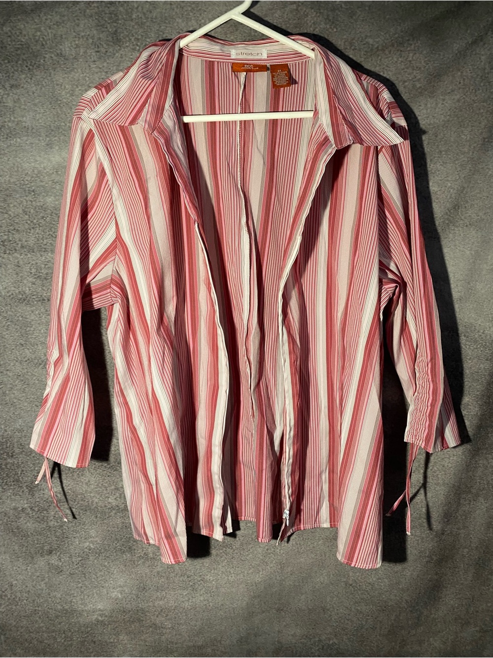 DCC Junior Plus Womens Shirt 3X Pink Striped Stretch Button Up Long Sleeve